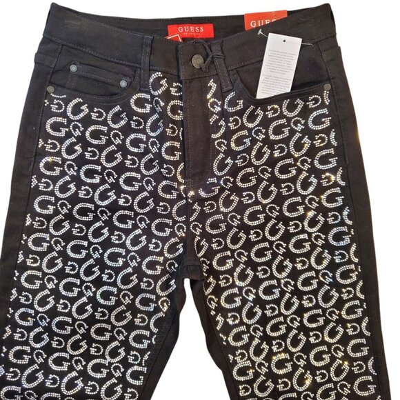 Guess Girly G Stone Slim Fit High Rise Straight Black Jeans Size 6/28 NWT - Picture 4 of 16